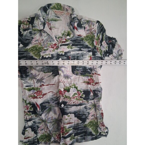 Vtg Women's Hawaiian Shirt Button Down Collared Michael Gerald Hand Screened Med - Picture 3 of 5